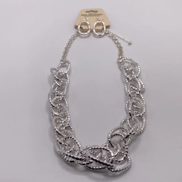 HOPE COLLECTION SILVER NECKLACE & EARRING SET CLASP CLOSURE ROUND SILVER LINKS - Picture 4 of 5